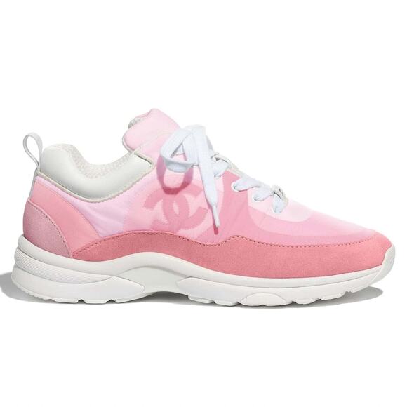 Chanel Mens 21C Pink Suede Leather CC Logo Lace Low Top Trainer Sneaker 43 10 - Picture 1 of 12